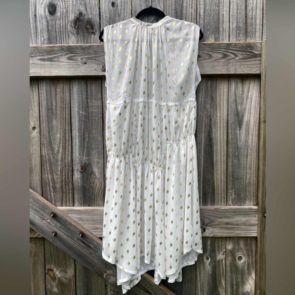 Plains & Prints Elegant White and Gold Polka Dot sheer Dress Size 2